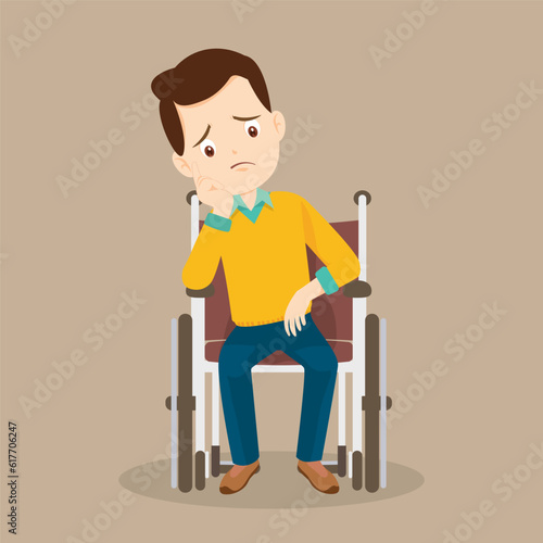 Young Man is sitting in a wheelchair male patient in wheelchair