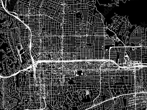 Vector road map of the city of  Pasadena California in the United States of America with white roads on a black background.