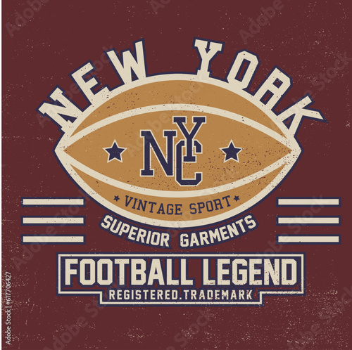 varsity style tee print design with American football ball drawing