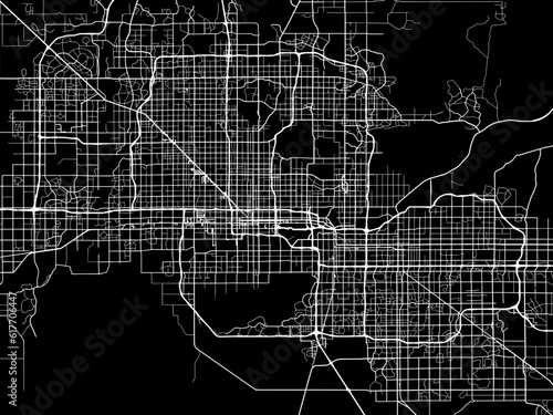 Vector road map of the city of  Phoenix Arizona in the United States of America with white roads on a black background.