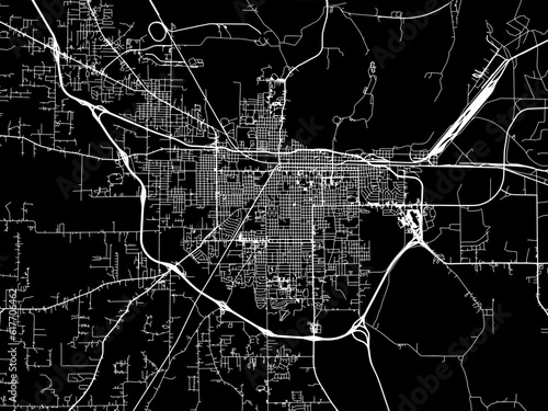 Vector road map of the city of  Pine Bluff Arkansas in the United States of America with white roads on a black background.