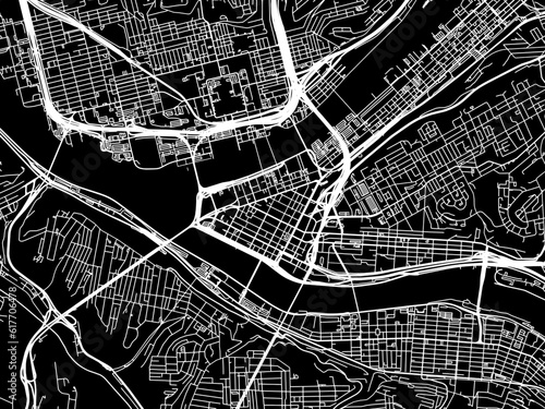 Vector road map of the city of  Pittsburgh Center Pennsylvania in the United States of America with white roads on a black background.