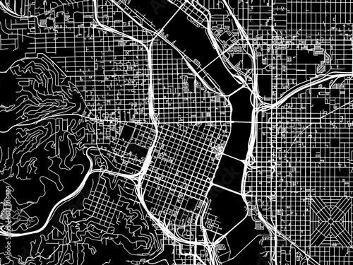 Vector road map of the city of  Portland Center Oregon in the United States of America with white roads on a black background.