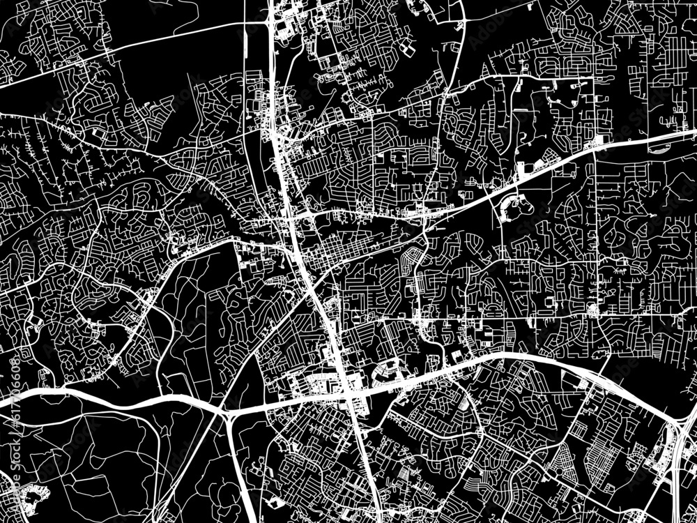 Vector road map of the city of  Round Rock Texas in the United States of America with white roads on a black background.