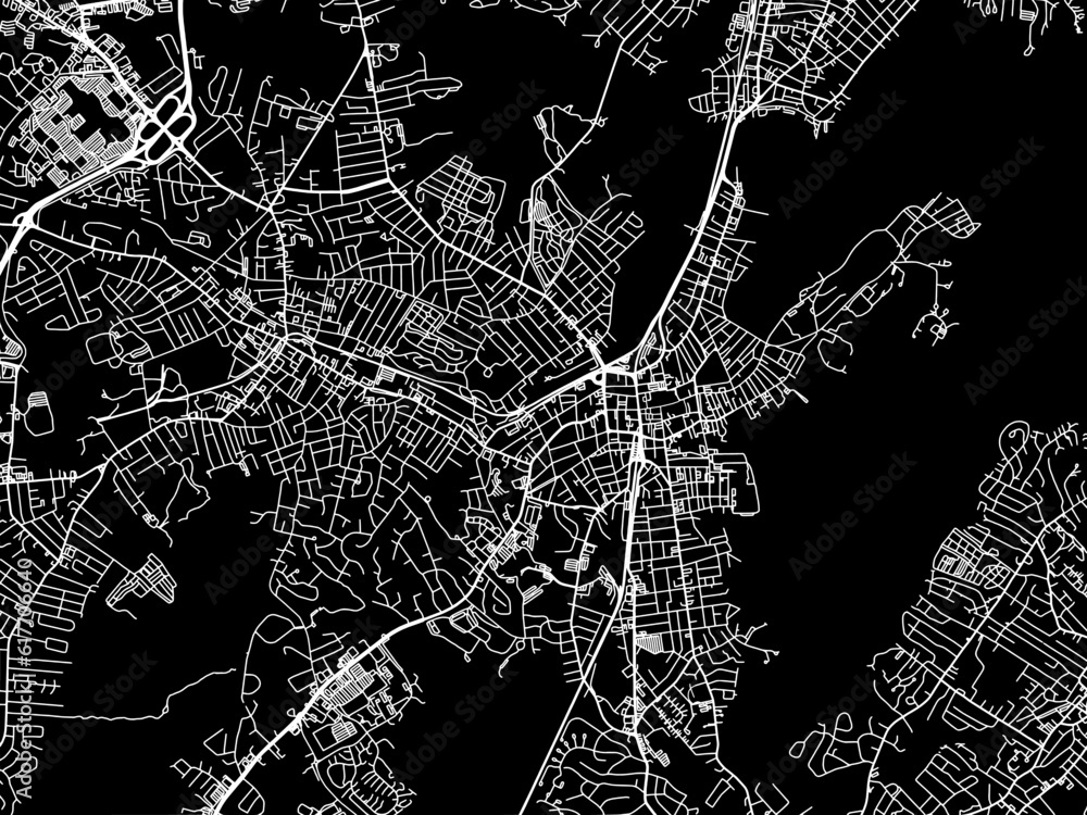 Vector road map of the city of  Salem Massachusetts in the United States of America with white roads on a black background.