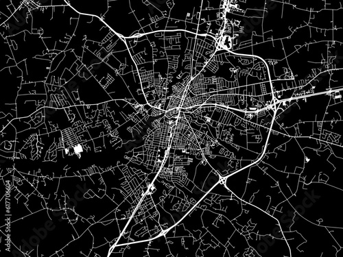 Vector road map of the city of Salisbury Maryland in the United States of America with white roads on a black background.
