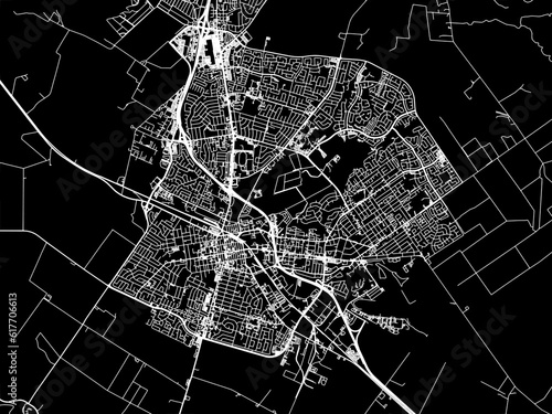 Vector road map of the city of Salinas California in the United States of America with white roads on a black background.