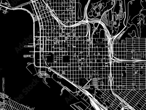 Vector road map of the city of  San Diego Center California in the United States of America with white roads on a black background.