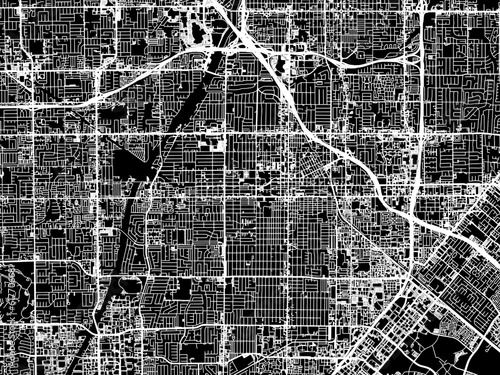 Tableau sur toile Vector road map of the city of  Santa Ana California in the United States of America with white roads on a black background