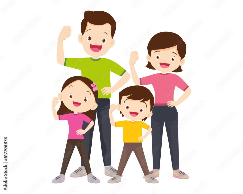 Happy Family Sport Activity. Mother, Father and Kid Doing Morning Exercising at Home Happy Family Sport Activity. Mother, Father and Kid Doing Morning Exercising at Home