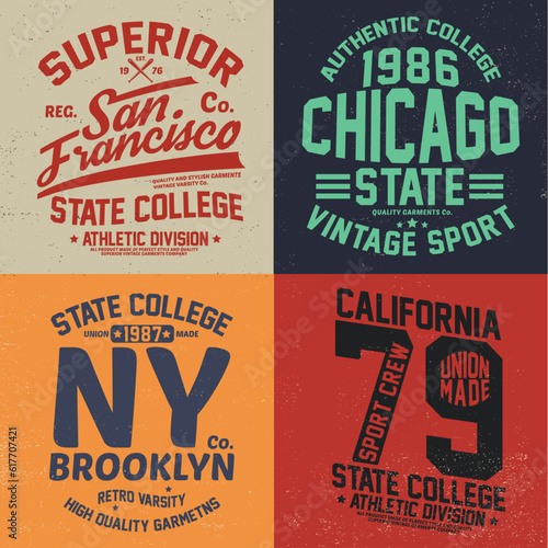 varsity style tee print design pack as vector