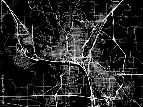 Vector road map of the city of  Sioux City Iowa in the United States of America with white roads on a black background.