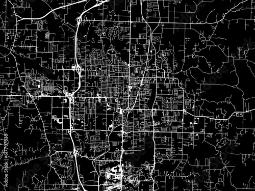 Vector road map of the city of Springdale Arkansas in the United States of America with white roads on a black background.