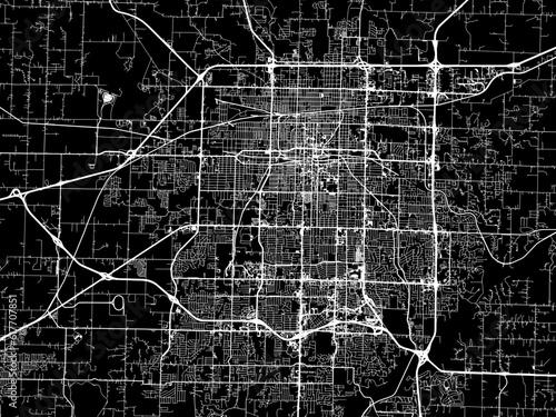 Vector road map of the city of  Springfield Missouri in the United States of America with white roads on a black background.