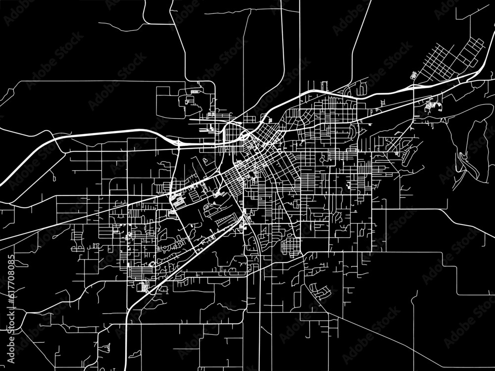 Vector road map of the city of  Walla Walla Washington in the United States of America with white roads on a black background.