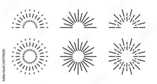 Half circle, round sunburst, line sun frame icon set