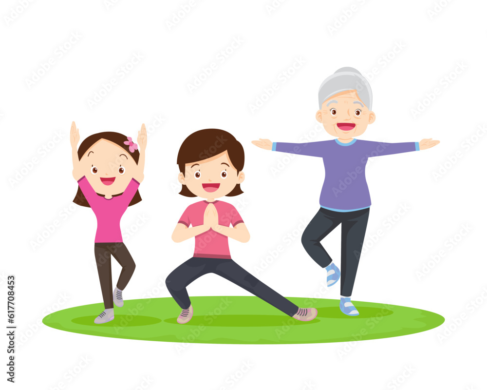Happy Family Sport Activity. Mother, Father and Kid Doing Morning Exercising at Home Happy Family Sport Activity. Mother, Father and Kid Doing Morning Exercising at Home