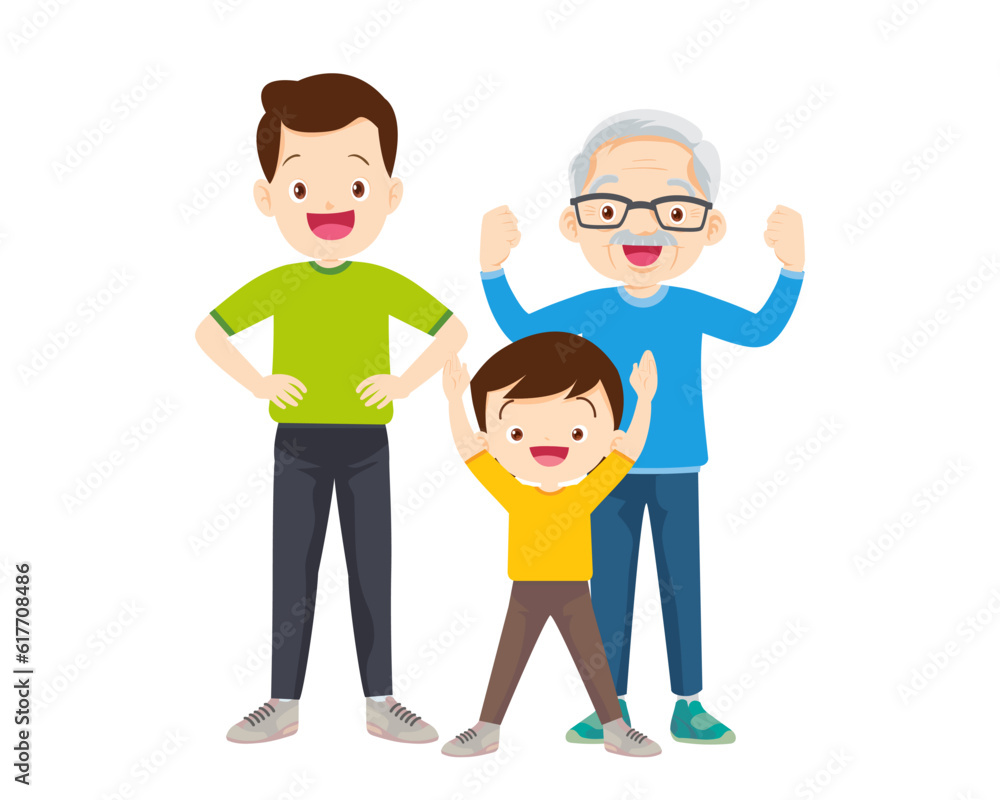 Happy Family Sport Activity. Mother, Father and Kid Doing Morning Exercising at Home Happy Family Sport Activity. Mother, Father and Kid Doing Morning Exercising at Home