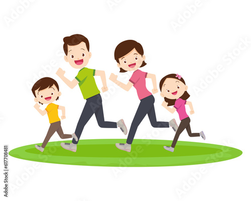 Happy Family Sport Activity. Mother, Father and Kid Doing Morning Exercising at Home