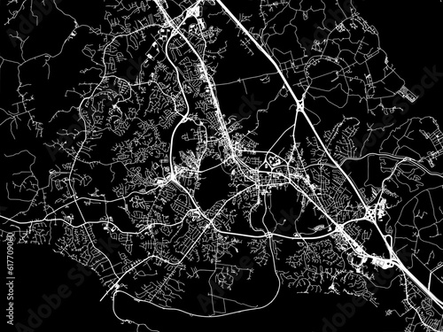 Vector road map of the city of  Williamsburg Virginia in the United States of America with white roads on a black background. photo