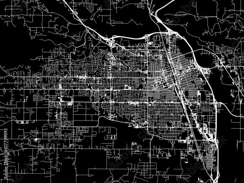 Vector road map of the city of  Yakima Washington in the United States of America with white roads on a black background. photo