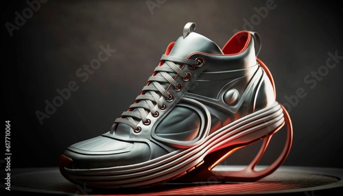 AI generated illustration of a cool looking cushioned sneakers against a dark background
