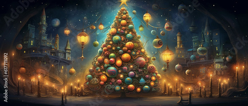 Christmas tree and Christmas decorations,Ai generative. © JKLoma