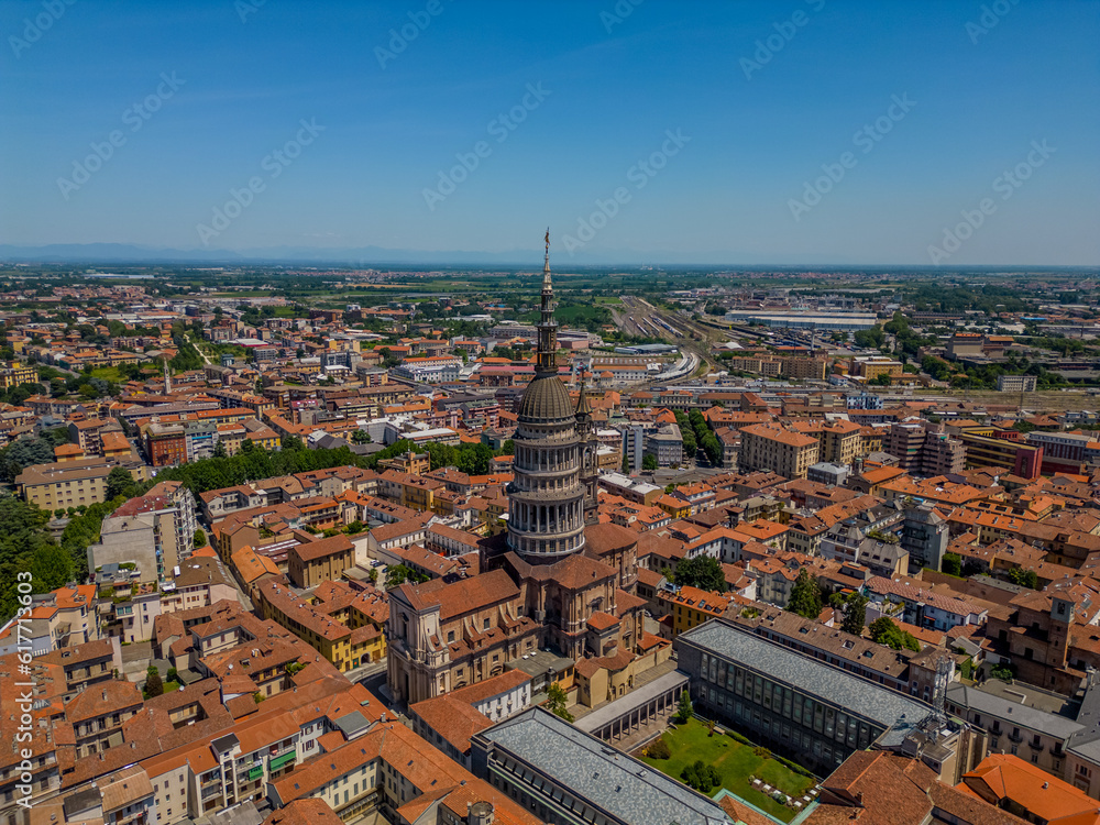 Top view Landmark of the city of Novara, Italy, Piedmont. Basilica of San Gaudenzio.