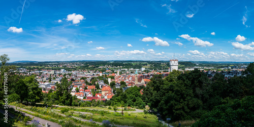 Germany, XXL Panorama view above old town of ravensburg city skyline of the beautiful village in summer with blue sky