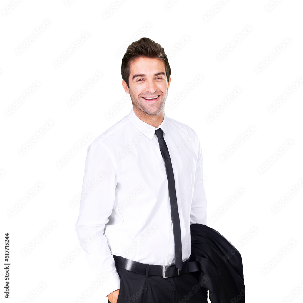 Businessman, happy and jacket with lawyer in portrait in png for transparent or isolated background in europe. Happiness, professional male and confident with working with attorney for success. Businessman, happy and jacket with lawyer in portrait in png for transparent or isolated background in europe. Happiness, professional male and confident with working with attorney for success.