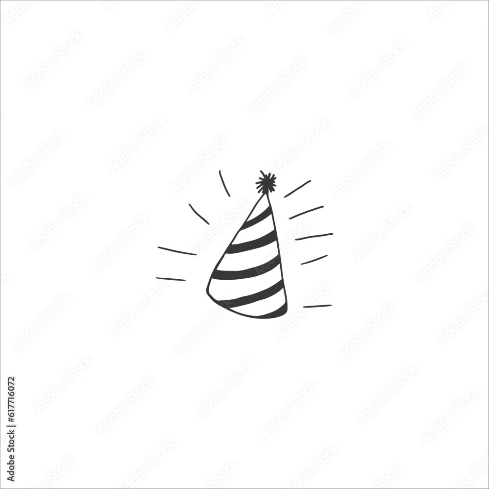 Hand-drawn birthday boy hat, cap doodle style. Festive, drawing by ink, pen, marker. Isolated. Vector illustration. Hand-drawn birthday boy hat, cap doodle style. Festive, drawing by ink, pen, marker. Isolated. Vector illustration.