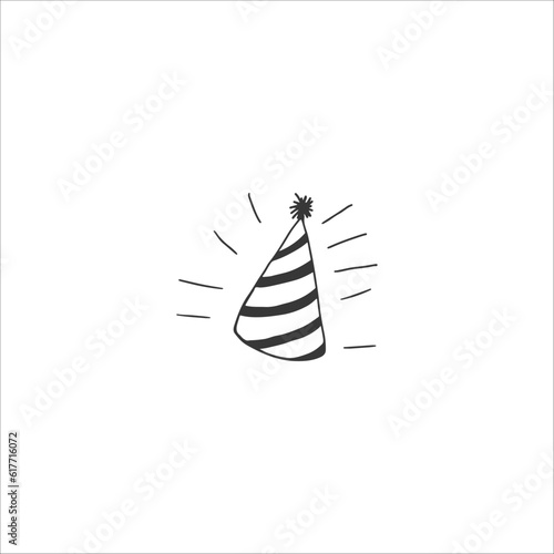 Hand-drawn birthday boy hat, cap doodle style. Festive, drawing by ink, pen, marker. Isolated. Vector illustration.