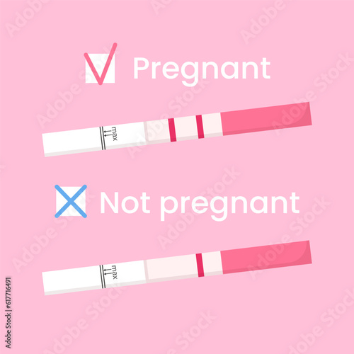 Vector positive and negative pregnancy tests. Home early detection pregnancy hormone. Female fertility, planning family concept