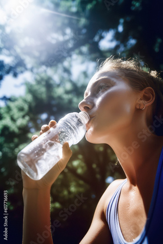young woman drinking cool water in the park sporty lifestyle