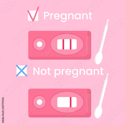Vector positive and negative pregnancy tests. Home early detection pregnancy hormone. Female fertility, planning family concept
