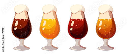 Beer collection .Golden dark beer in a glass - "tulip".Beer Day, Oktoberfest.Vector illustration.