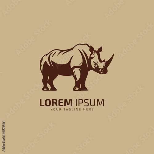 Label with the image of the African rhino. Vector.