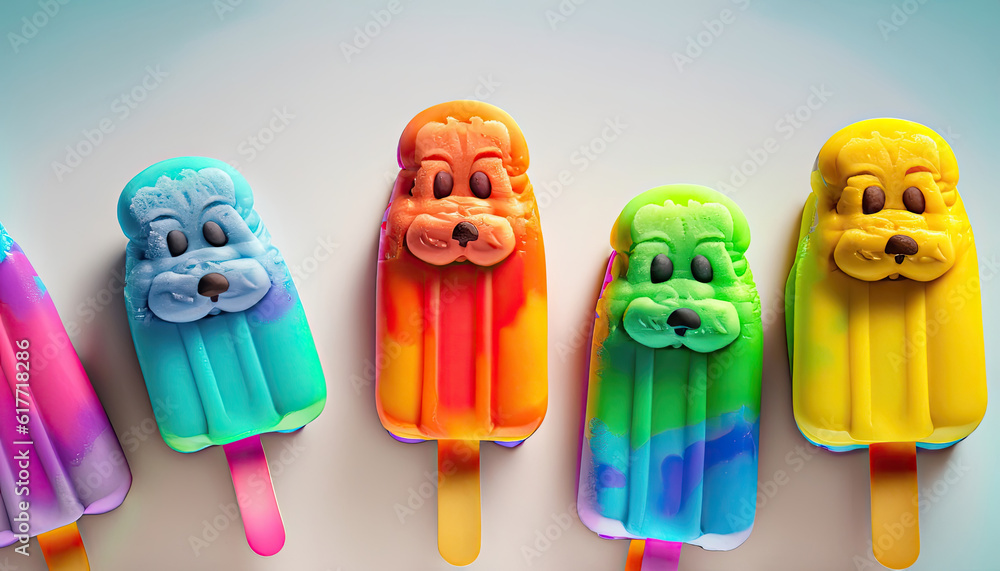 Fototapeta premium Playful Delight: Rainbow Popsicles in the Shape of a Dog