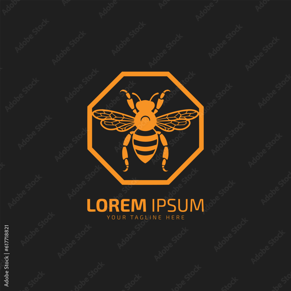 Honey bee logo icon vector design template illustration silhouette yellow bee isolated on black background. Honey bee logo icon vector design template illustration silhouette yellow bee isolated on black background.