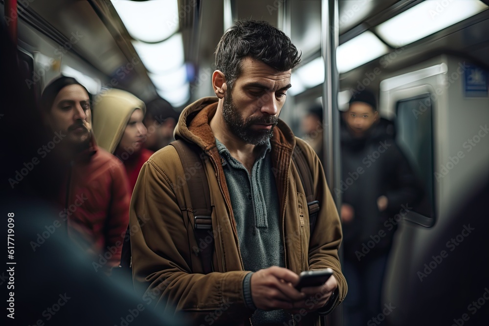 Man using phone in the subway. AI generative Man using phone in the subway. AI generative