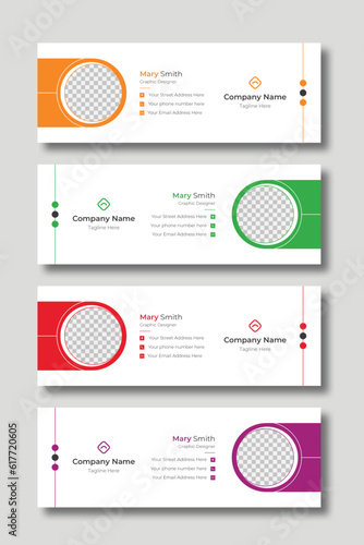 Email signature template or Email footer and personal simple social media cover design with  three Color Variations
