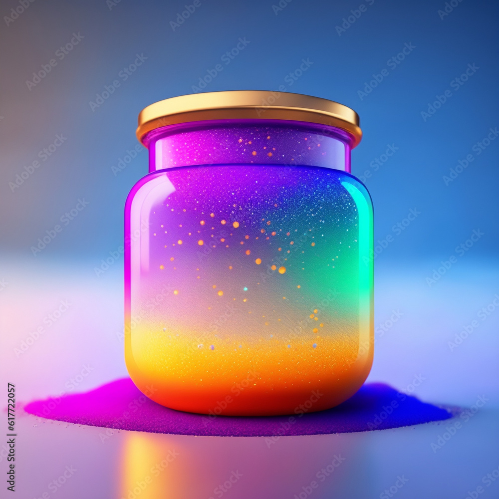 glass jar with medicine - Salt and Sugar Fantasy - Colorful Powder - Generative AI glass jar with medicine - Salt and Sugar Fantasy - Colorful Powder - Generative AI
