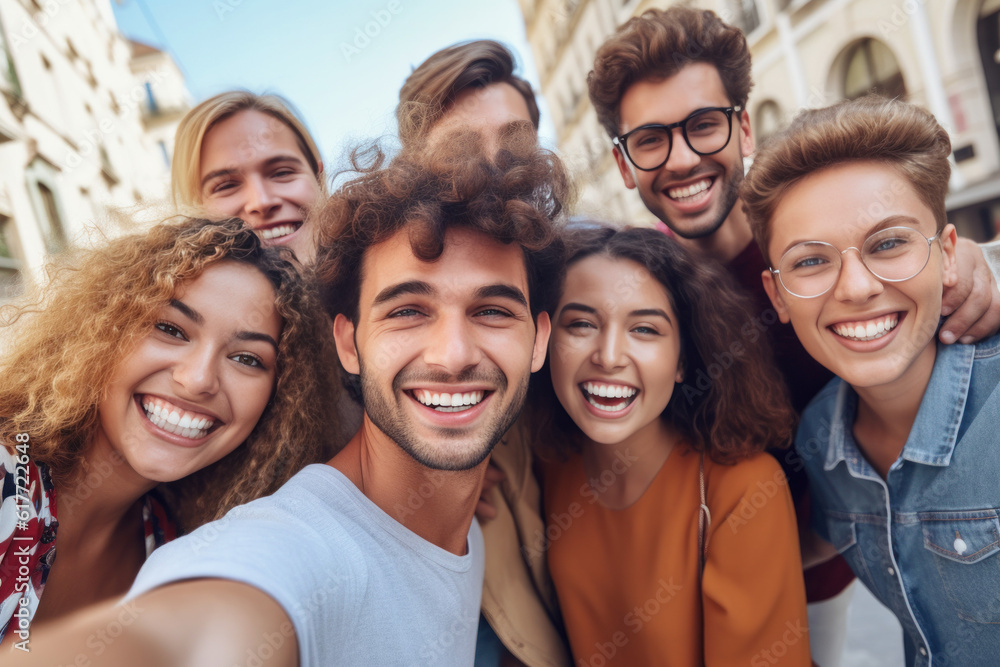happy friends outside making a selfie ai generated happy friends outside making a selfie ai generated