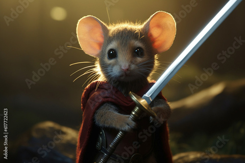 brave knight mouse in armor with a sword photo