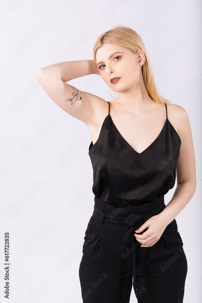 Portrait of an elegant and beautiful blonde girl on a white background Portrait of an elegant and beautiful blonde girl on a white background