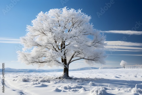 雪原に立つ１本の大きな木　with generative ai © CrioStudio