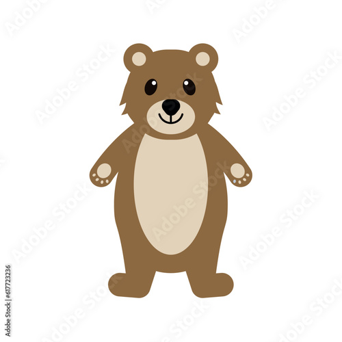 Cartoon vector brown grizzly bear  isolated on white background.