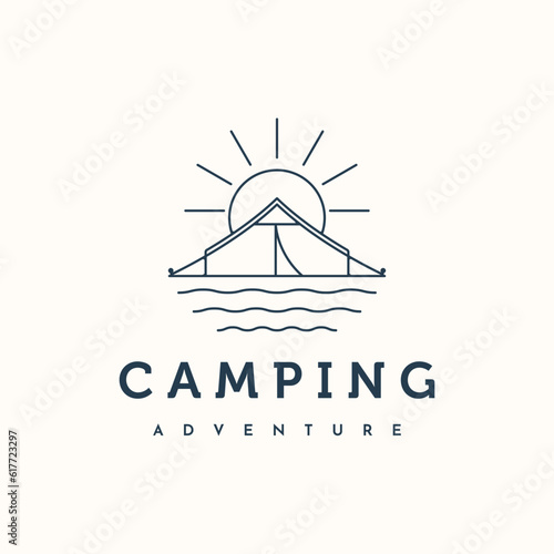 camp adventure line art logo vector minimalist illustration design, adventure outdoor camping symbol design