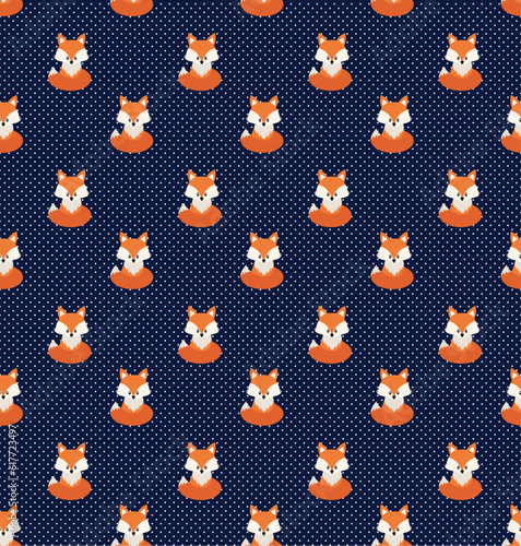 Vector cute cartoon fox seamless pattern. Orange fox s head on background. Good for print  textile  fabrics  wallpaper  decoration.