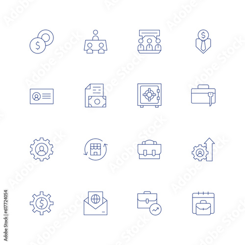 Business line icon set on transparent background with editable stroke. Containing business, business meeting, business man, business card, business and finance, briefcase.